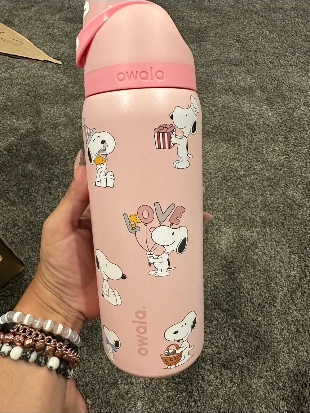 Owala Pink Snoopy Stainless Bottle - LOVE Peanuts Design